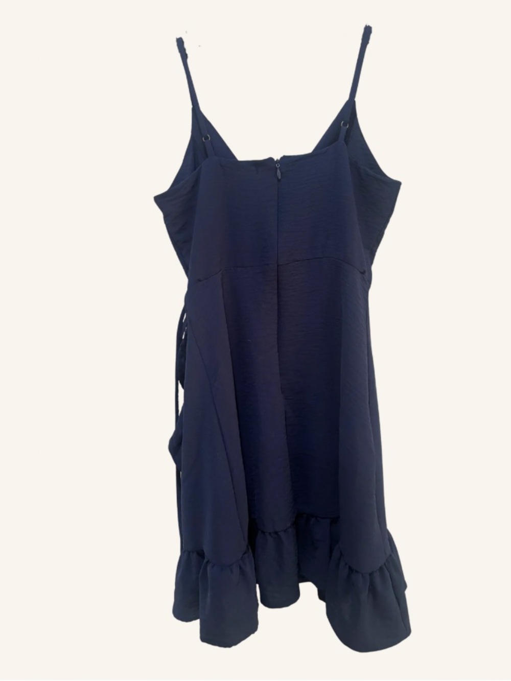 Altar’d State Navy Faux Wrap Ruffle Hem Mini Dress Size Small Adjustable Straps - Picture 4 of 7